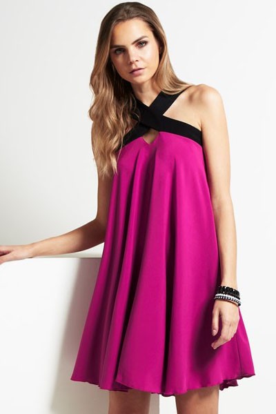 Fuchsia-Chic-Flared-Drape-Mini-Dress-LC22182