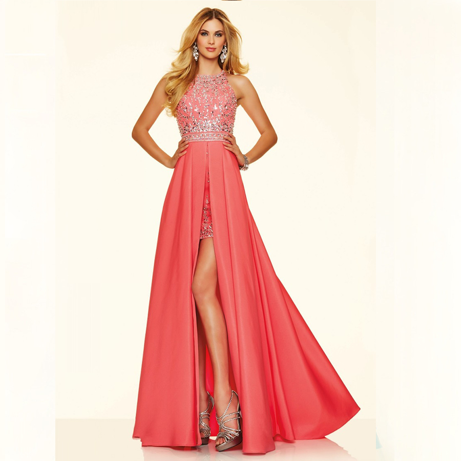 Vestido de Festa 2015 Fall Plus Size Women Formal Gowns Cheap Elegant Long Coral Prom Dresses