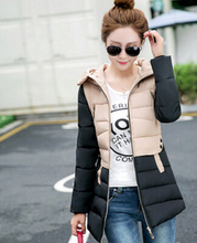free Shipping 2015 new winter fashionable stitching in the long thick warm cotton padded jacket slim lady winter coat