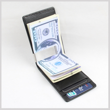 2015 New Men Money Clip Black Genuine Leather Billfold Clamp For Money With Card Hold Luxury