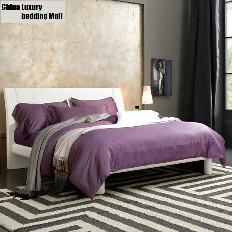 Fashion Purple solid color bedding set king queen size Bedsheet+Pillowcases+Duvet/Blanket/Quilt cover bed sets egyptian Cotton