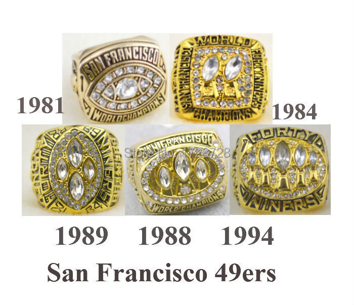 Free Shipping A set 1981 1984 1988 19891994 San Francisco 49ers Super Bowl Championship Champions Ring 5PCS solid for fans