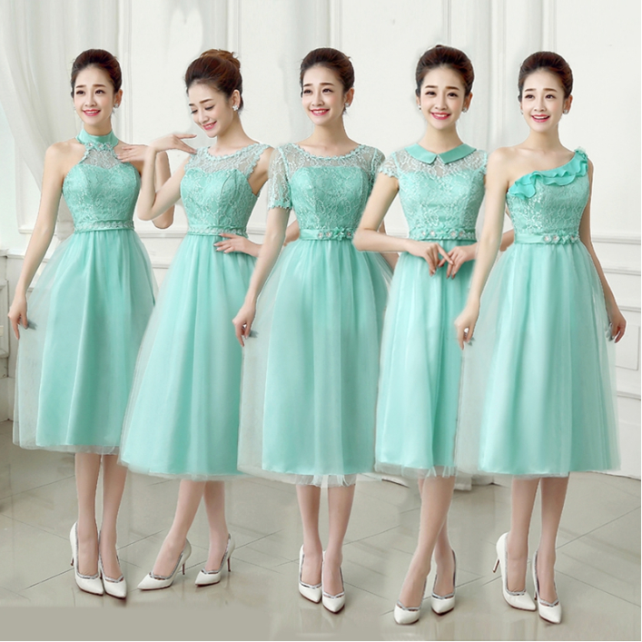 green tea length bridesmaid dresses