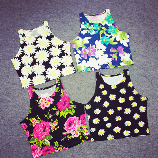2015 Women crop top daisies American original Nation Gradient floral pop Thailand summer style 3D Stripe