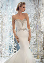 Custom Made Satin Applique Beading Crystal Strapless Lace Mermaid Wedding Dress Bridal Gown Vestido De Noiva
