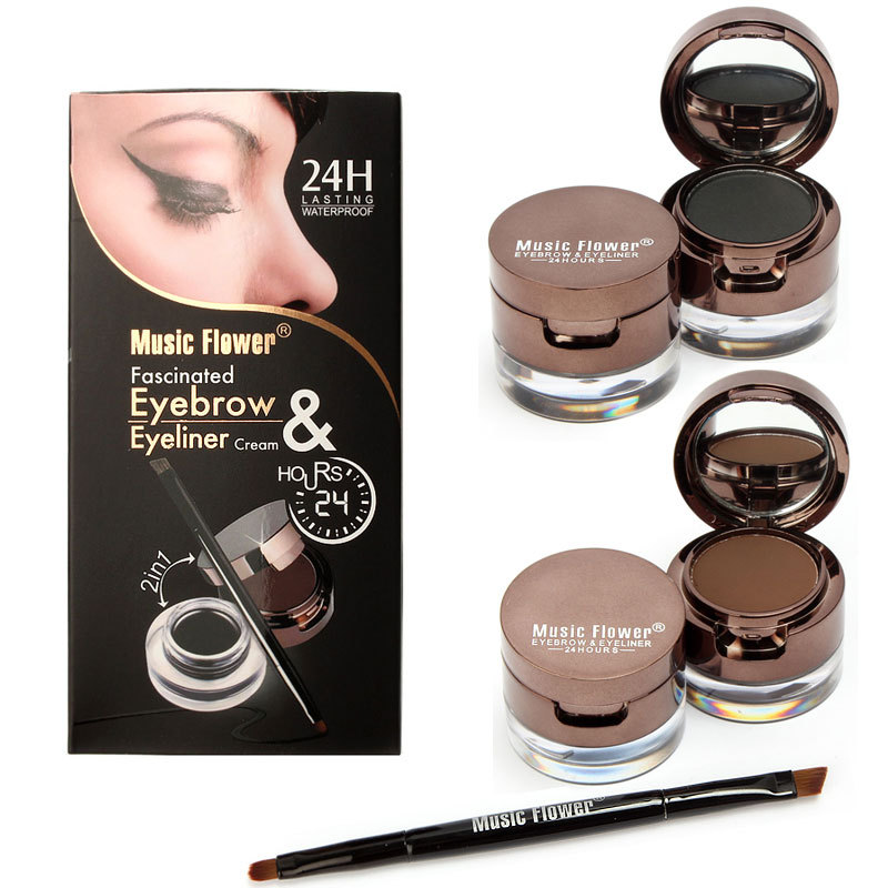 6 in 1 Brown + Black Gel Eyeliner Brown + Black Eyebrow Powder Make Up Water-proof and Smudge-proof Cosmetics Set Eye Liner Kit