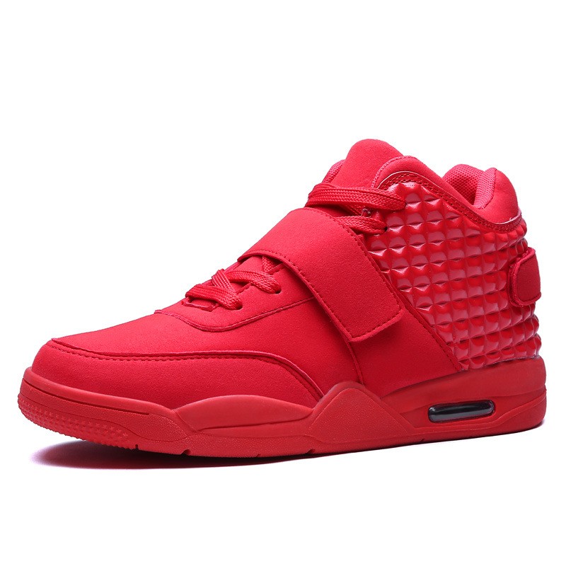 2016 New Fashion Mens Casual Shoes All Red Black Leather High Top
