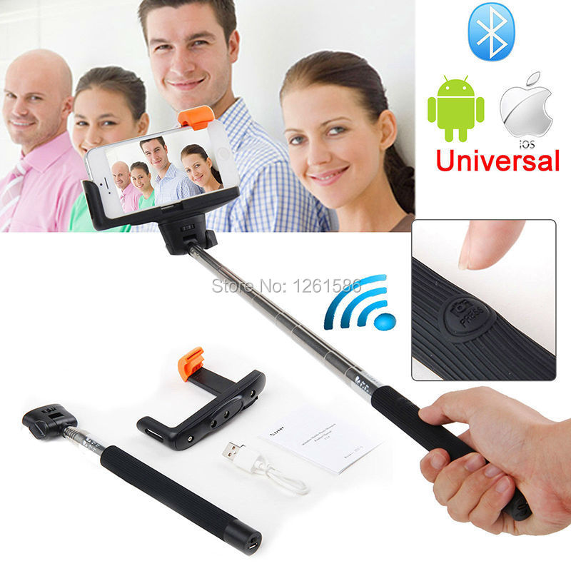 for iPhone 6 Plus-FOR Samsung Galaxy Note 4 Bluetooth Self-portrait Monopod-BLACK
