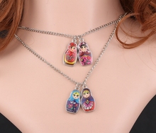Enamel Russian Doll Charms Vintage Silver Choker Collar Statement Necklace Pendant DIY Jewelry Women Clothing Accessories A72