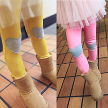 Cotton Girls Korean Style Love Heart Patch Leggings Children Kids Pants 4 Colors