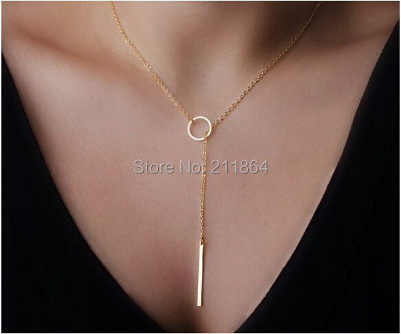 NK547 Hot Wholesale Womens Unique Charming Tone Bar Circle Lariat Pendant Necklace Wedding For Girl Jewelry