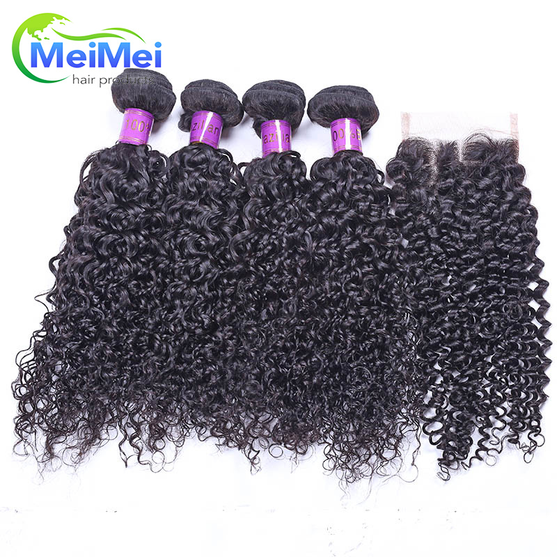 Brazilian Loose Wave With Closure 4 Bundle Deals Loose with Closure 100g Brazilian Loose Wave Human Hair Extensions and Closure