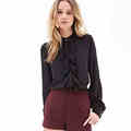 2016 Brand Loose FashionChiffon OL Shirt For Lady Work blusas casuales mujer Black White Women Full