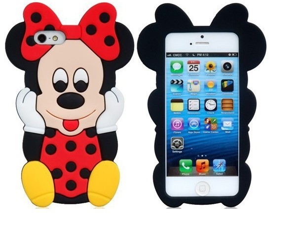 Cute Cartoon Mickey Minnie Mouse Shaped Soft Silicone Case for iPhone 5 5G 5S 4  4S Back Cover Protector Skin Mobile Phone Cases