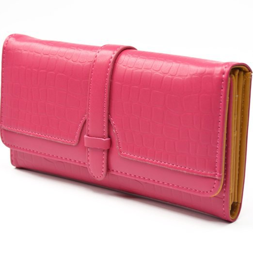 Hot sale Pink wallet synthetic leather drawstring style double button women wallets put the ...
