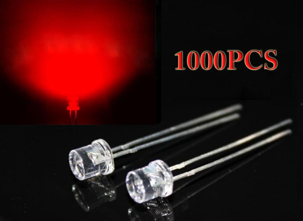 1000pcs 3mm red flat top dip led diodes clear wide angle 1000pcs 3mm red flat top dip led diodes clear wide angle