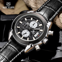 MEGIR Quartz Watch Men’s Chronograph Titan Watch Genuine Leather Luxury Military Watches Relogio Masculino SL2020G 2016