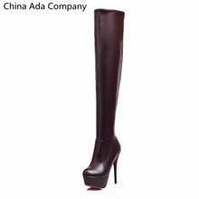 New2015 Spring Autumn Women Boots Sexy High Heel Women Long Boots Over-the-knee Platform Red Bottom Ladies Shoes Plus Size 34-46