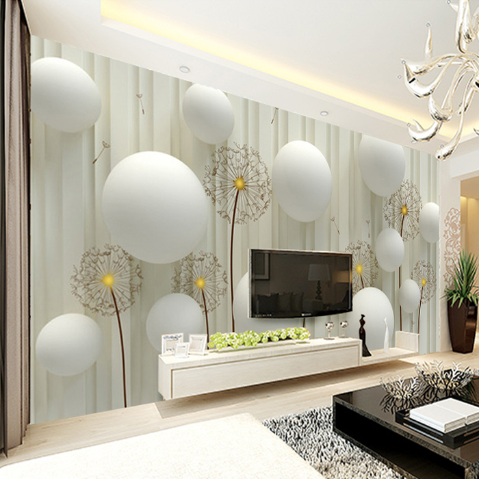 Dandelion With Romantic 3d Ball Photo Wallpaper Living Room