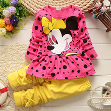 2015 new arrival Girls Clothing set Minnie t shirt pants suit 2pcs set baby girls casual
