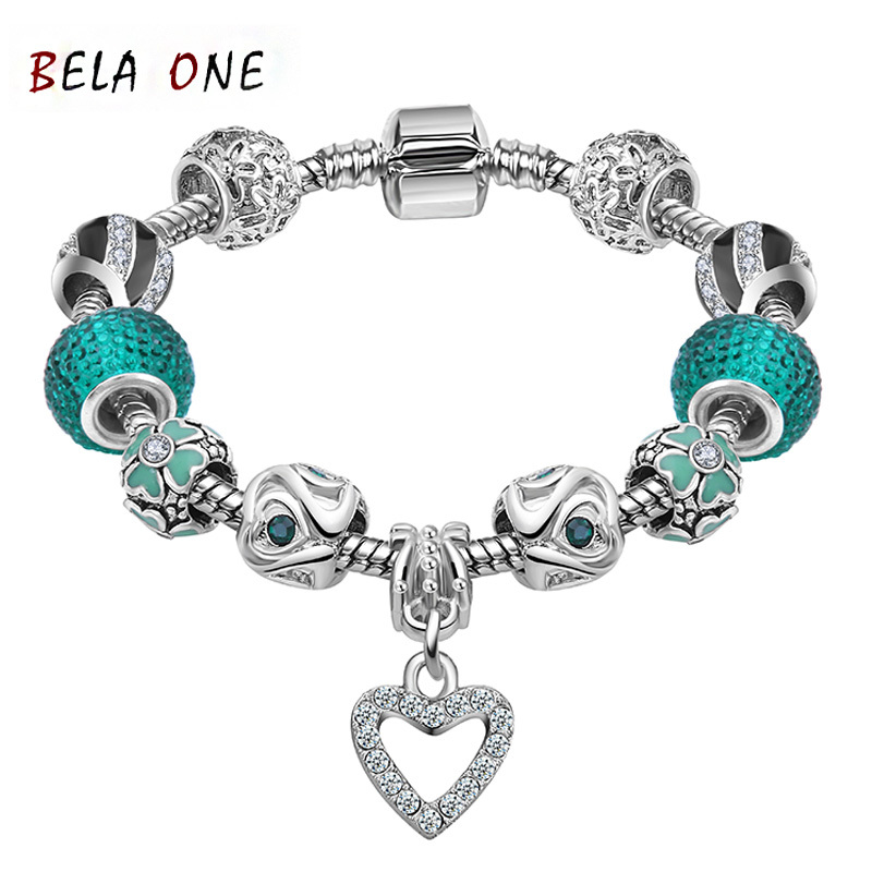 Best LOVE Gift 925 Silver Heart Charm bracelet for Women Murano Glass Beads Jewelry Fit pandora Bracelets Cuff Bracelet PS3130(China (Mainland))