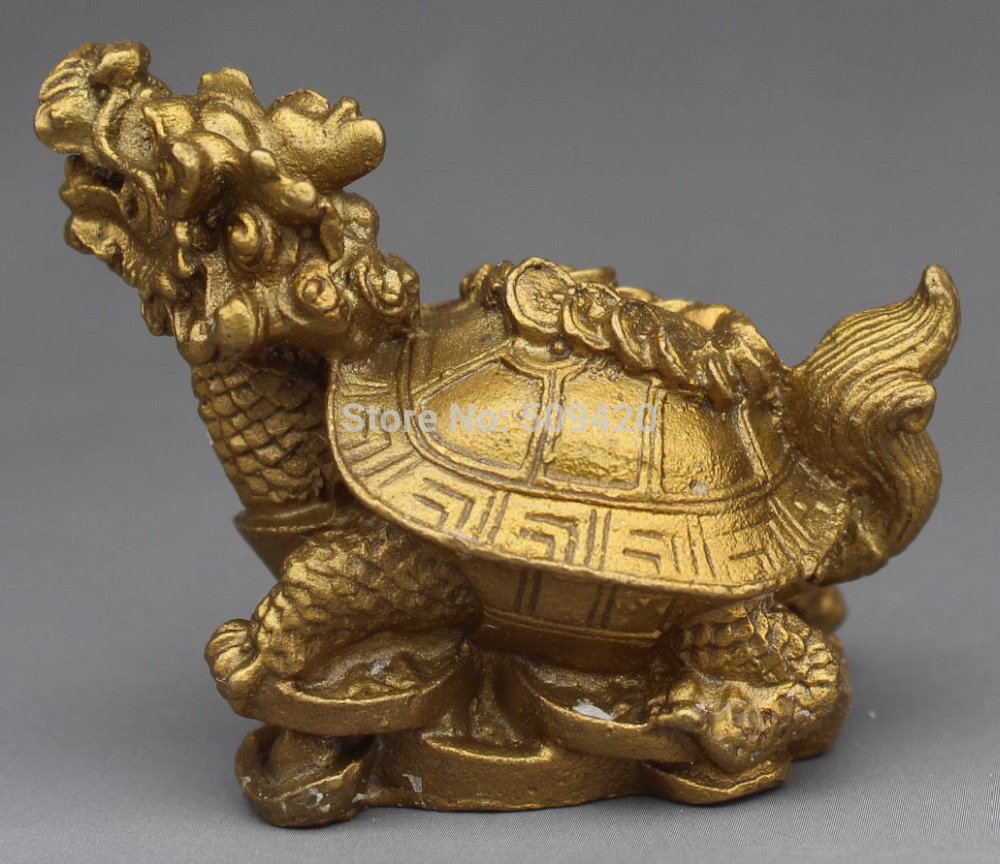 4 CM Chinese FengShui Bronze Wealth YuanBao Money Dragon Tortoise