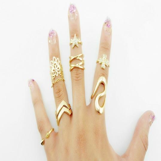 7 pcs per set Fashion Rings for Women stars clovers cross female Mid Finger Knuckle Ring