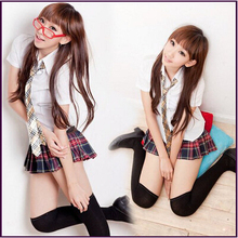 2016 Free Shipping High Quality Sexys Cute Style School Girl Uniform chool wear costume Blouse + Kilt costumes