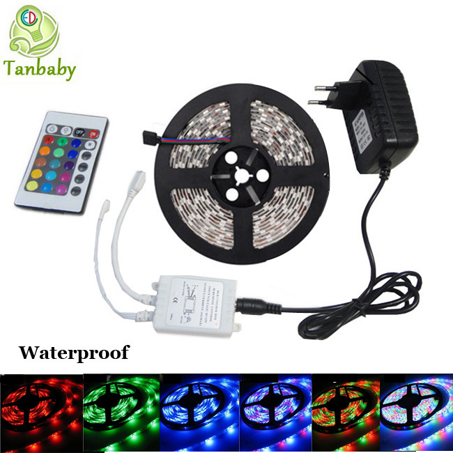 Tanbaby 5M RGB Waterproof led strip 3528 SMD DC12V 5M 300led 24Key RGB led controller 24W