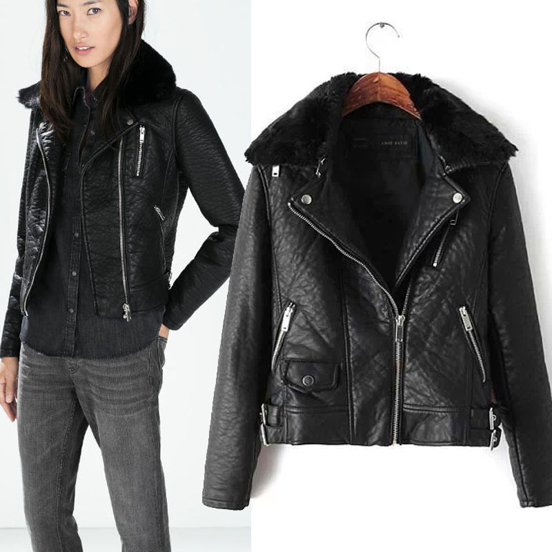 Compare Prices on Womens Black Leather Jacket with Fur Collar