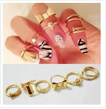 R173 7Pcs Punk Promotion Gold Color Skull Bowknot Heart Nail Simple Band Mid Finger Top Stacking