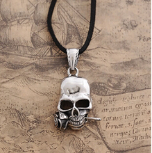 2015 fashion Gothic jewelry,With a smile of death Rose punk vintage jewelry Titanium steel skeleton pendant necklace,2240