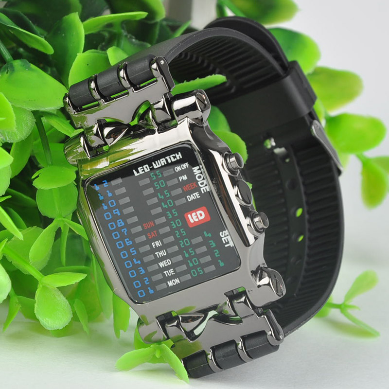 2015 Free shipping Cool 31 Colorful LED Binary Digital Wrist Watch men women Unisex Square Style