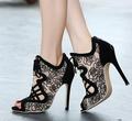 Redivivus 2015 vintage denim the ubiquitous1 cutout gauze sexy boots thin heels Lace fish head strap
