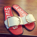 High quality European style brand fashion sexy women flat shoes summer buckle summer slippers women slides