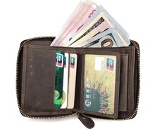 Crazy horse genuine leather men Wallets dark brown color purse vintage wallet card holder short fold zip wallets men #VP-J8083