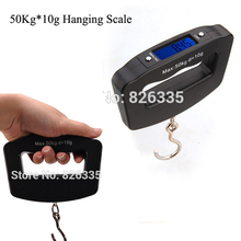 Mini Digital Hand Held 50Kg*10g Fish Hook Hanging Scale Electronic Weighting Luggage Scale Blue Backlit LED Display