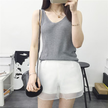 2016 Summer Double V-neck Crochet Women Tank Tops Hollow Out Short Solid Knitting Render Vest Women’s Sleeveless Clothes E94