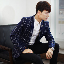 2016 Mens Blazers Jackets Man’s Suit One Single Button Men’s Leisure Casual Jacket Checked Plaid Latice Man Linen Suit’s Blazer