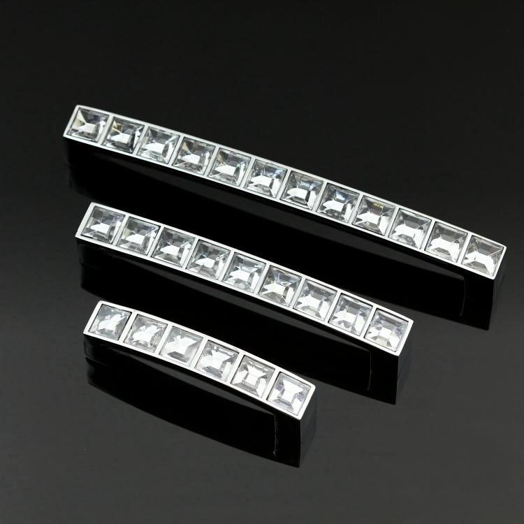 30Pcs K9 Crystal Handle With Zinc Alloy Chrome Metal Part(C.C.:96, Length:108mm)
