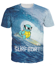 Ride It With My Squirtle T-Shirt Character Pokemon Surfbort Surfing Sexy Women Tee Summer Style Fashion Men T Shirt tops chemise