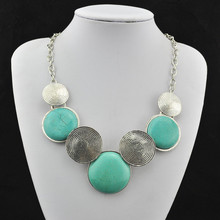 N67  Green Turquoise Stone Natural Stone Necklace Pendant Jewlery Women ,Vintage Look,Tibet Alloy, free shipping, wholesaler