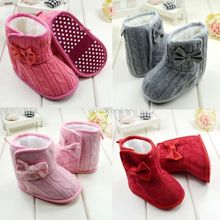 Baby Girl Knit Bowknot Faux Fleece Soft Sole Kids Woolen Yam Knit Fur Snow Boot Free shipping&Drop shipping LKM153