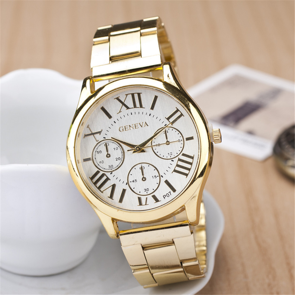 2015 New Brand Gold Geneva Casual Quartz Watch Women Stainless Steel Dress Watches Relogio Feminino Ladies Clock Hot Sale Hours