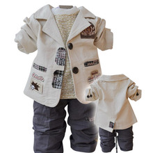 2016 spring and autumn infant piece set suit blazer children’s cotton coat+T-shirt+pants set baby boy/kid Free shiping