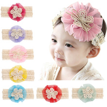 Baby Lace Flower Bow Headbands Baby Girls Elastic Hair Bands Hair Accessories Headwear 20pcs Per Lot