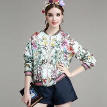 S-L New fashion flower print women jacket 2016 spring stand collar baseball jacket colorful bomber jacket short design D1118