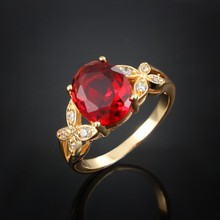 GALAXY New Fashion Red Crytal Ruby Ring Jewelry Real 18K Gold Plated CZ Diamond Wedding Rings For Women YH127
