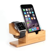 Hot Healthy For Apple Watch Charger Dock Wooden Bamboo Stand Phone Holder For iPhone 6S 5
