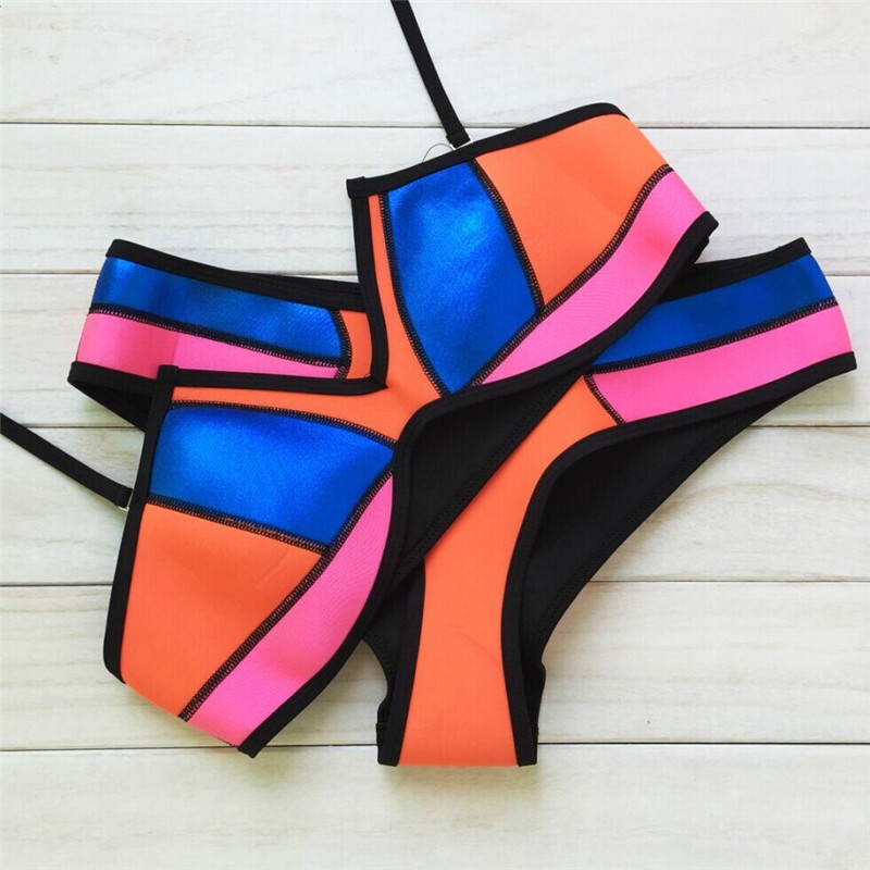 2016 Newest Women Sexy Patchwork Active Push Up Middle Waist Pink High Quality Swimwear Bikini Brazilian Neoprene Bikinis (5)